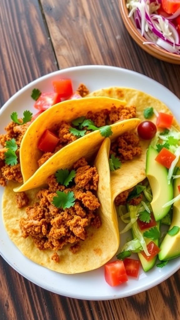 Keto Chicharrón Tortillas Recipe Crispy chicharrón tortillas on a plate with toppings like tomatoes, avocado, and lettuce.